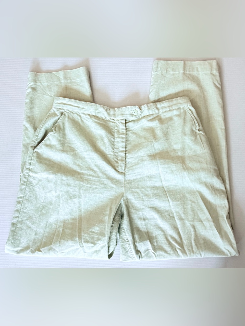 Christopher & Banks Wrinkle Free Linen Cotton Blend Pants Sage Mint Green 14